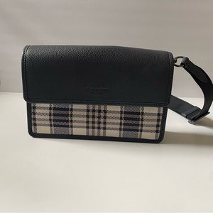 Coach Men’s Turner Flap plaid Denim/Multi Crossbody#C8186